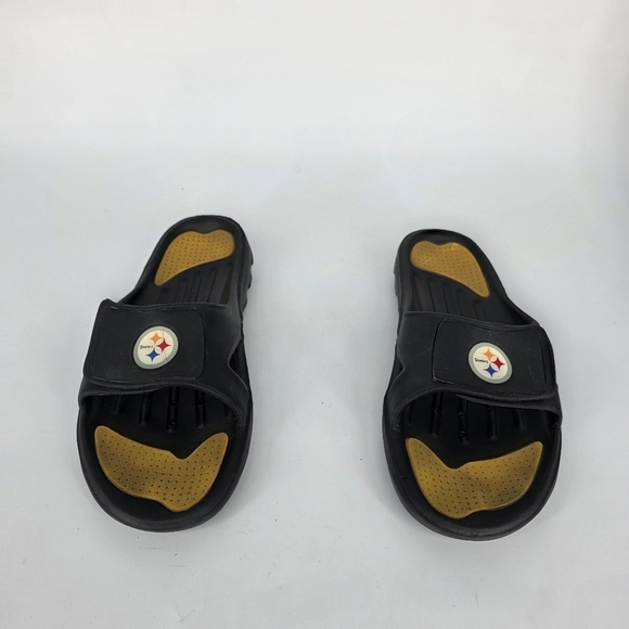 Pittsburgh Steelers Slides M 13 W 14 Shoes Black Gold Adjustable Logo
